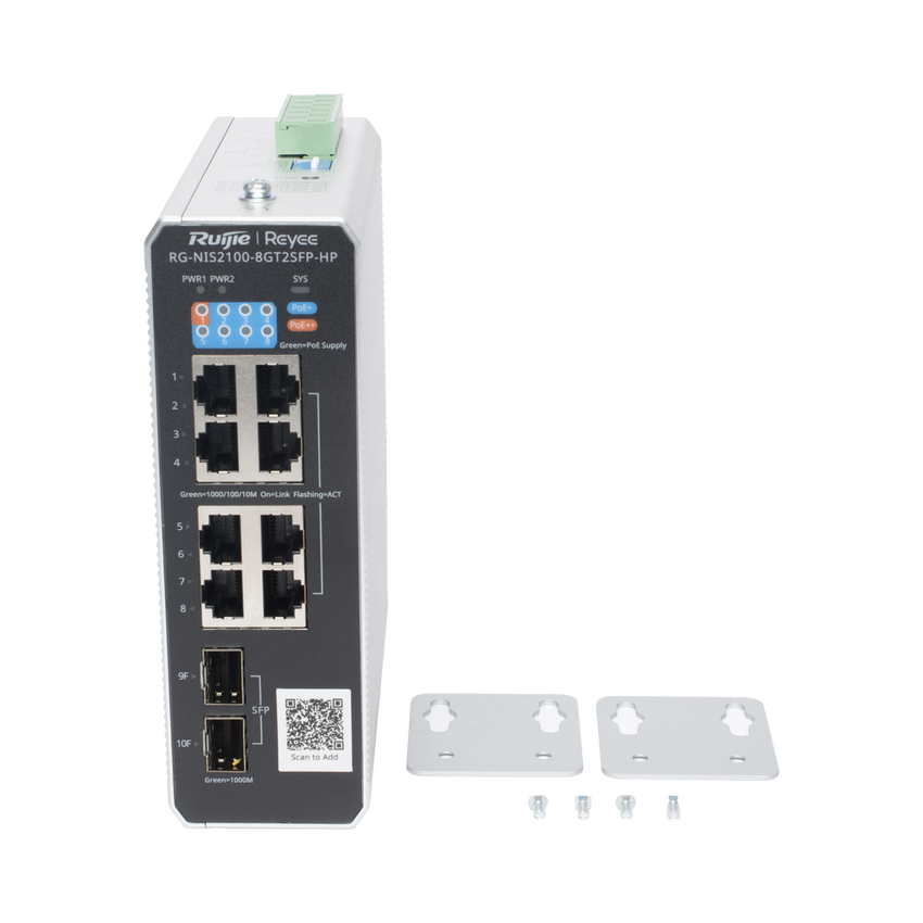 Switch Industrial PoE+ hasta 300 watts , Ideal para temperaturas Extremas y protección contra descargas, 1 puerto PoE++ 60W y 7 puertos PoE+ 30W, 2 SFP Uplink