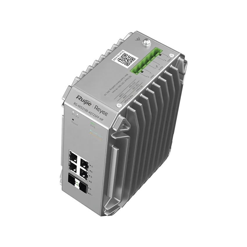 Switch Industrial PoE hasta , Ideal para temperaturas Extremas y protección contra descargas, 4 Puertos Gigabit PoE 802.3 af/at, 2 puertos SFP Administrable Cloud