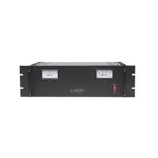 Fuente de poder 13.8Vcc, 50A, lineal regulada con circuito cargador de baterías, medidores, para instalación en rack