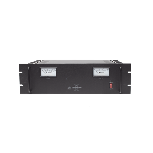 Fuente de poder 13.8Vcc, 50A, lineal regulada con circuito cargador de baterías, medidores, para instalación en rack