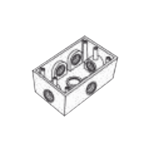 Caja Condulet FS de 1/2" (12.7 mm) con seis bocas a prueba de intemperie.