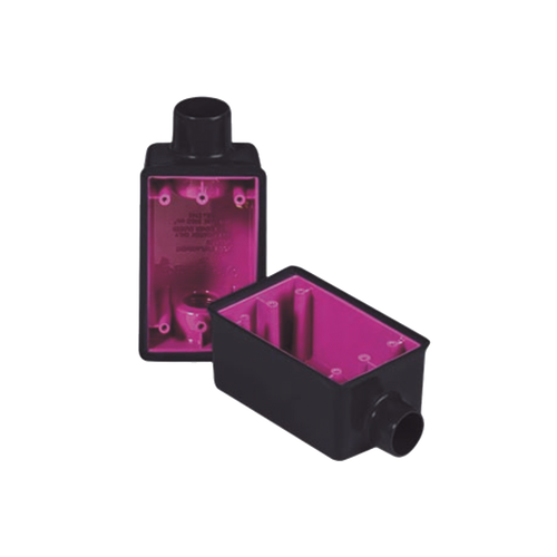 Caja Rectangular de 3/4" / 1 Entrada / Con Recubrimiento exterior de  PVC e interior Purpura.