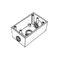 Caja Condulet FS de 1" (25.4 mm ) con tres bocas una arriba y una atrás a prueba de intemperie.