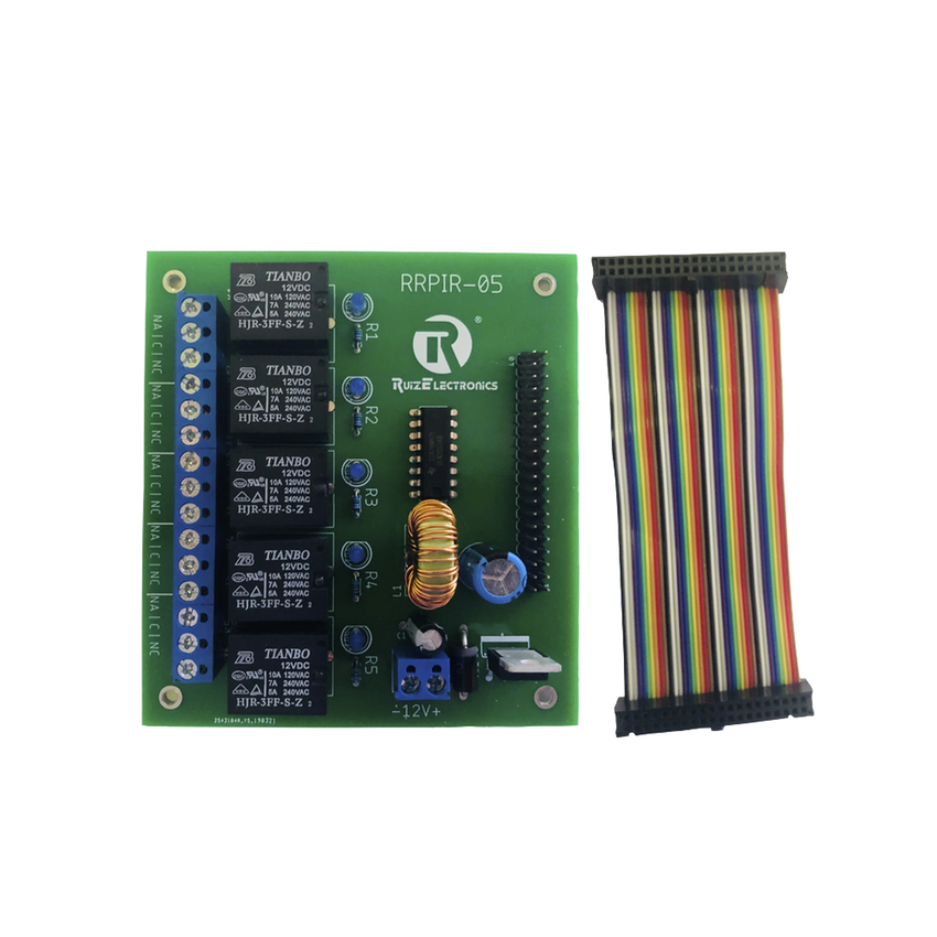 Tablilla interfaz de 5 relevadores con arnés 20x2 pines para Raspberry Pi