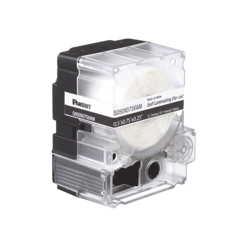Casete de 200 Etiquetas Autolaminadas de 12.7 x 31.8 mm (0.5 x 1.25 pulgadas), para Cables de 3.1 a 7 mm (0.12 a 0.28 pulgadas) de Diámetro, Área de Impresión Color Blanco