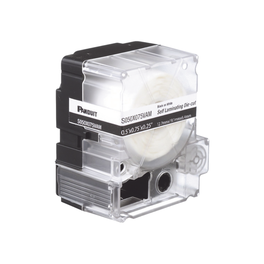 Casete de 200 Etiquetas Autolaminadas de 12.7 x 31.8 mm (0.5 x 1.25 pulgadas), para Cables de 3.1 a 7 mm (0.12 a 0.28 pulgadas) de Diámetro, Área de Impresión Color Blanco
