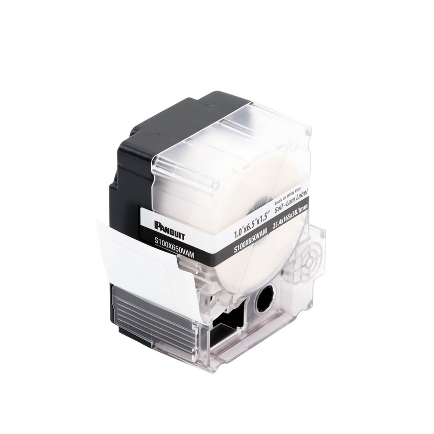Casete de 45 Etiquetas Autolaminadas de 25.4 x 165.1 mm (1 x 6.5 pulgadas), para Cables de 4 a 8.1 mm (0.16 a 0.32 pulgadas) de Diámetro, Área de Impresión Color Blanco