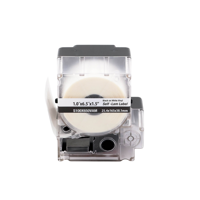 Casete de 45 Etiquetas Autolaminadas de 25.4 x 165.1 mm (1 x 6.5 pulgadas), para Cables de 4 a 8.1 mm (0.16 a 0.32 pulgadas) de Diámetro, Área de Impresión Color Blanco