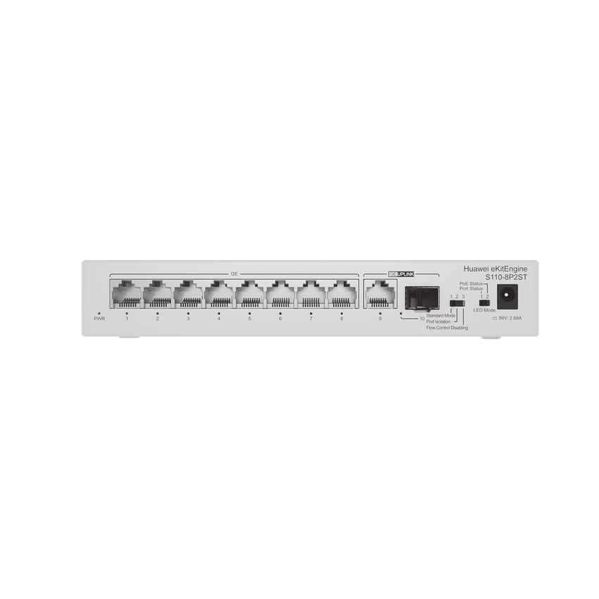 Switch Gigabit No Administrable PoE / 8 puertos 10/100/1000 Mbps (PoE) / 2 Puertos SFP Uplink / 124W
