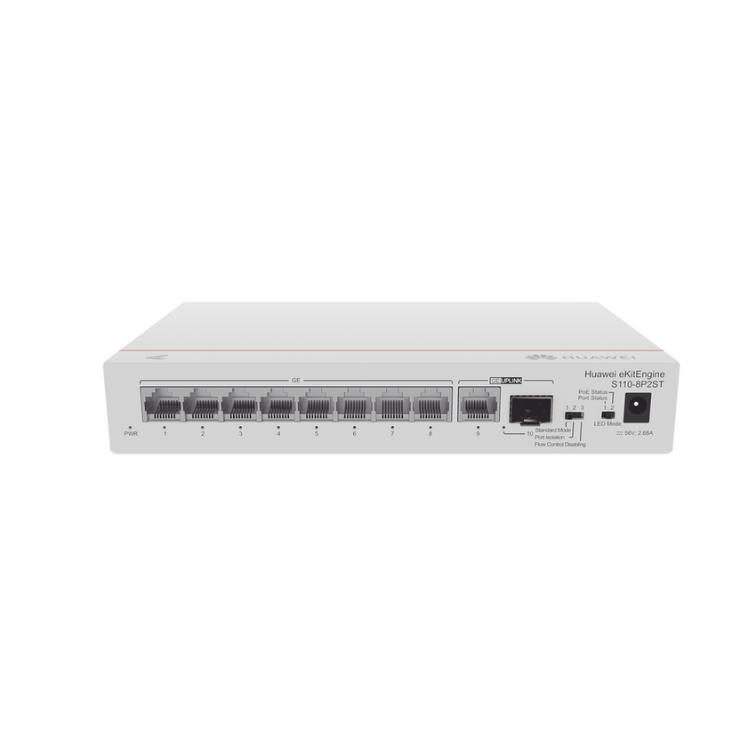 Switch Gigabit No Administrable PoE / 8 puertos 10/100/1000 Mbps (PoE) / 2 Puertos SFP Uplink / 124W