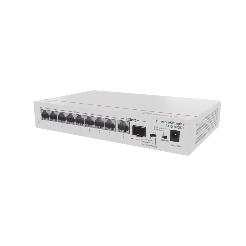 Switch Gigabit No Administrable PoE / 8 puertos 10/100/1000 Mbps (PoE) / 2 Puertos SFP Uplink / 124W