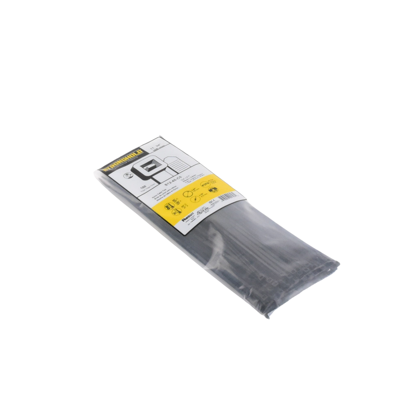 Cincho de Nylon 6.6 StrongHold™, 300mm largo x 3.6mm ancho, Color Negro, Exterior Resistente a Rayos UV, Paquete de 100pz