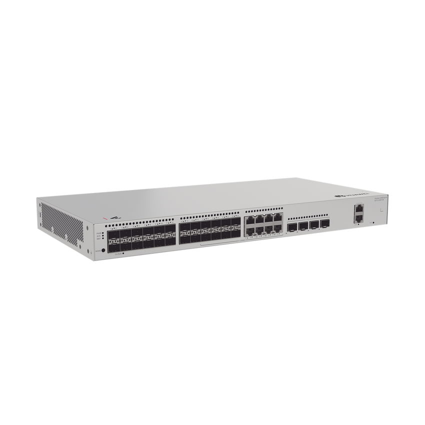 Switch de Distribución/Core Gigabit Administrable  Capa 3 / 24 puertos 1GE SFP ( Combo con 8 Puertos 10/100/1000 Mbps) / 4 Puertos 10GE SFP+ Uplink / ERPS / Rutas Estáticas / iStack / Administración Nube Gratis