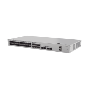 Switch de Distribución/Core Gigabit Administrable  Capa 3 / 24 puertos 1GE SFP ( Combo con 8 Puertos 10/100/1000 Mbps) / 4 Puertos 10GE SFP+ Uplink / ERPS / Rutas Estáticas / iStack / Administración Nube Gratis