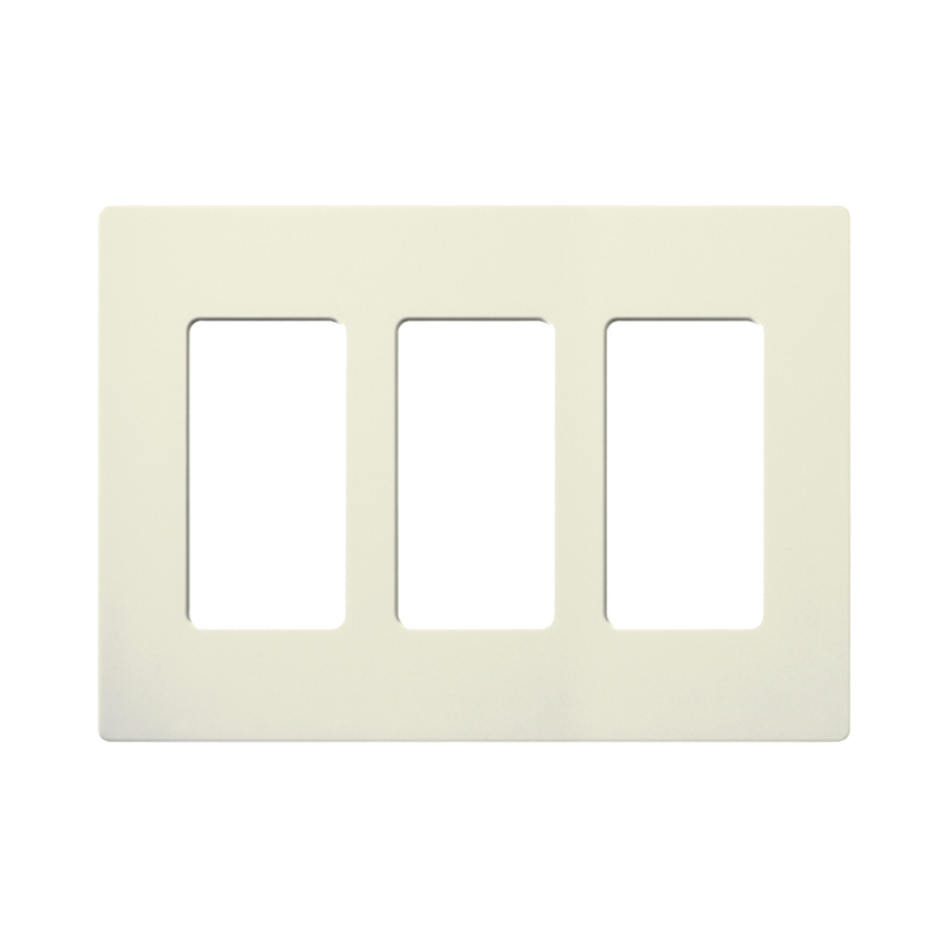 Placa de pared 3 espacios, color blanco, para atenuador (dimmer), switch ó control remoto PICO inalámbrico.