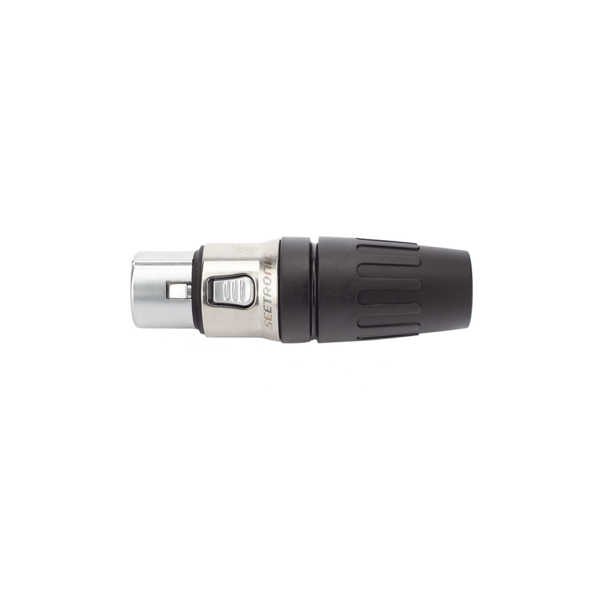 Conector hembra XLR de 3 núcleos con carcasa de acero inoxidable y contactos chapados en oro