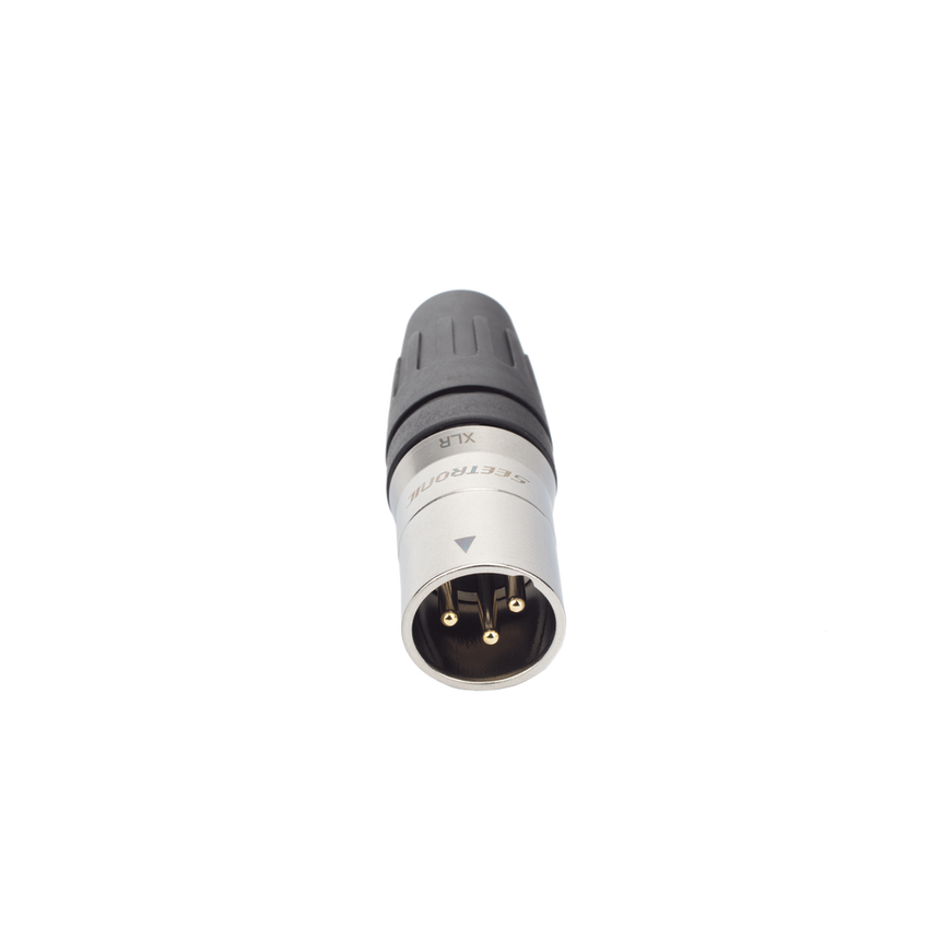 CONECTOR MACHO XLR DE 3 NÚCLEOS CON CARCASA DE ACERO INOXIDABLE Y CONTACTOS CHAPADOS EN ORO