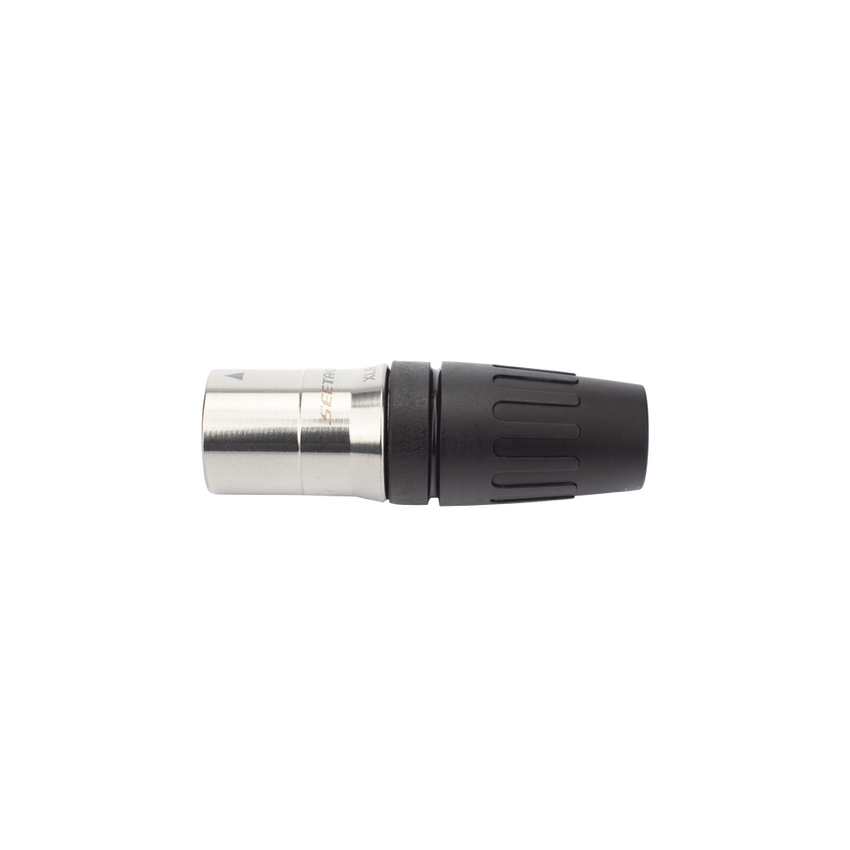 CONECTOR MACHO XLR DE 3 NÚCLEOS CON CARCASA DE ACERO INOXIDABLE Y CONTACTOS CHAPADOS EN ORO