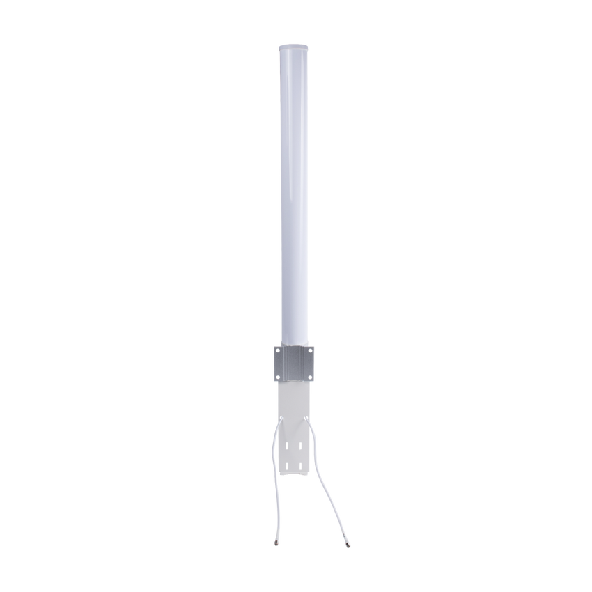 Antena Omnidireccional en 2.4 GHz, Rango de Frecuencias (2.3 - 2.5 GHz), Ganancia de 10 dBi, Doble Polaridad MIMO 2x2, Incluye Jumpers