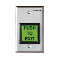 Botón de Salida / Con Iluminación / Con Placa de Pared de Acero Inoxidable / IP65 / Voltaje 12 / 24 Vcd / Mensaje de Idioma Intercambiable / 3 Placas de Idioma Incluidas