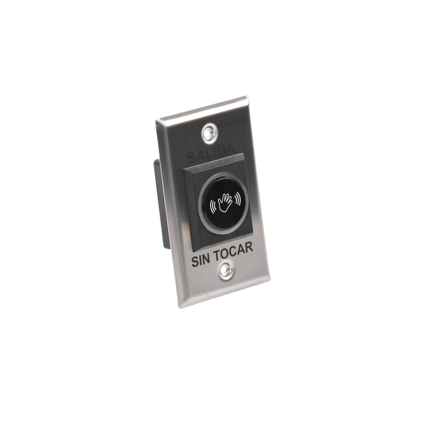 Botón de Salida sin Contacto / Sensor IR / Iluminado / Normalmente Abierto y Cerrado / Distancia Ajustable de Detección /  Rele Ajustable de 0.5 a 30 Segundos / Uso Interior