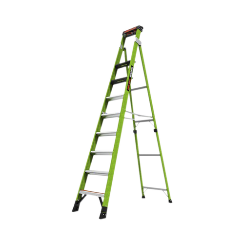 Escalera de 3.05 m Capacidad máxima de 170 Kg, inclinada, de fibra de vidrio con almohadilla de pared giratoria.