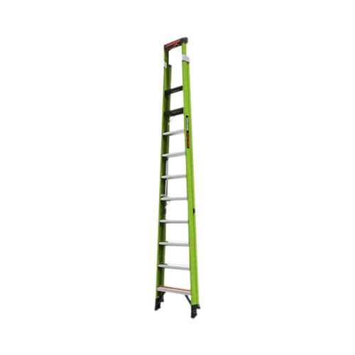 Escalera de 3.65 m Capacidad máxima de 170 Kg, inclinada, de fibra de vidrio con almohadilla de pared giratoria.