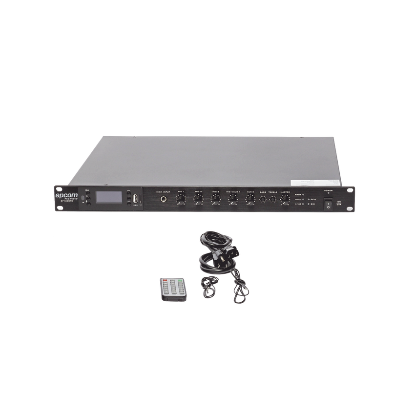 Amplificador Mezclador | 120W RMS | Sistema 100V y Baja Impedancia | MP3 | Tuner | Bluetooth | Música ambiental y Voceo