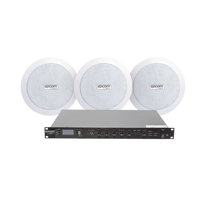 KIT de Amplificador de 120W para Rack SF120DTB | 3 Altavoces de Plafón de 5.5in SF-206P | 3.75 - 30W | Sistema 70/100V