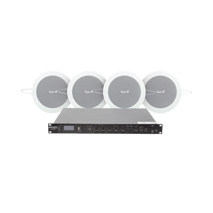 KIT de Amplificador de 120W para Rack | 4 Altavoces de Plafón de 4in | 3 - 6W | Sistema 70/100V