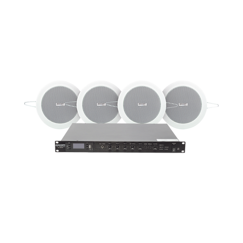 KIT de Amplificador de 120W para Rack | 4 Altavoces de Plafón de 4in | 3 - 6W | Sistema 70/100V