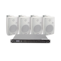 KIT de Amplificador de Audio 120W para Rack | 4 Altavoces de Pared color Blanco 2.5W - 20W | Sistema 70/100V