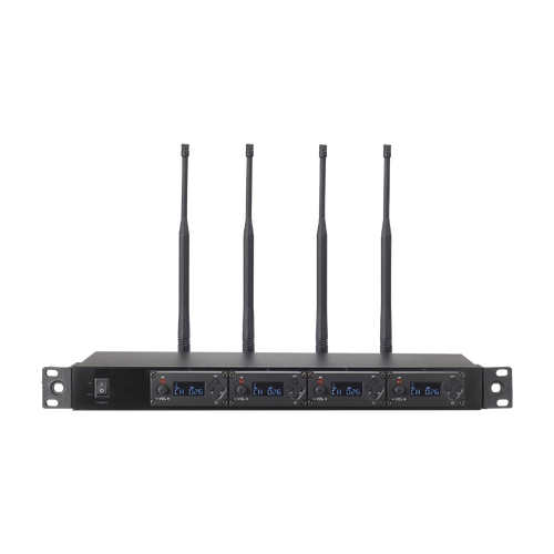 Receptor UHF para 4 micrófonos inalámbricos / Pantalla LCD de cristal liquido