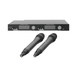 Kit de Microfonía inalámbrico | 2 Micrófonos de mano | Receptor UHF | Pantalla LCD | 200 Canales | Gran cobertura