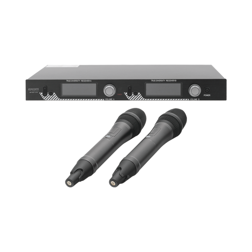 Kit de Microfonía inalámbrico | 2 Micrófonos de mano | Receptor UHF | Pantalla LCD | 200 Canales | Gran cobertura