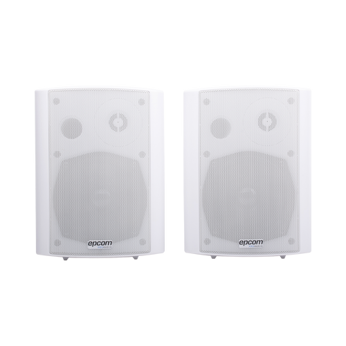 Altavoces Amplificada de Montaje en Pared 5"+1.5" | RMS 20W@8ohms y Pasivo 20W | Material ABS | Reja Metálica | Bracket de Metal | Color Blanco