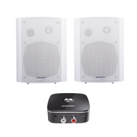 Kit  Altavoces + Modulo Receptor BT | Montaje en Pared | 2x20W RMS | Material ABS y Reja Metálica | Bracket de Metal | Color Blanco