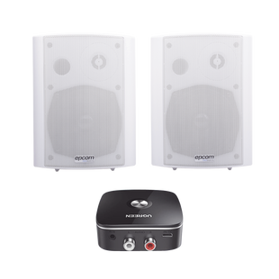Kit  Altavoces + Modulo Receptor BT | Montaje en Pared | 2x20W RMS | Material ABS y Reja Metálica | Bracket de Metal | Color Blanco