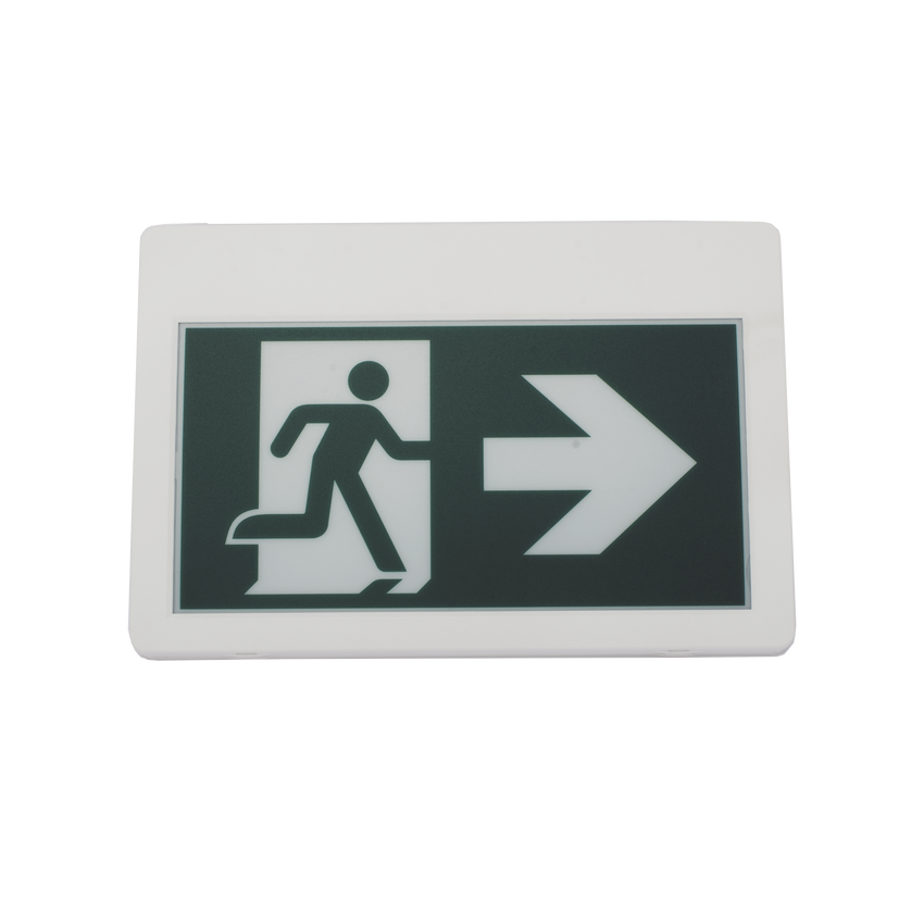 Letrero LED de Señalización de salida "Hombre Corriendo"/ Alto brillo / Uso en pared, lateral o techo / Batería de Respaldo Incluida con hasta 120 minutos de duracion