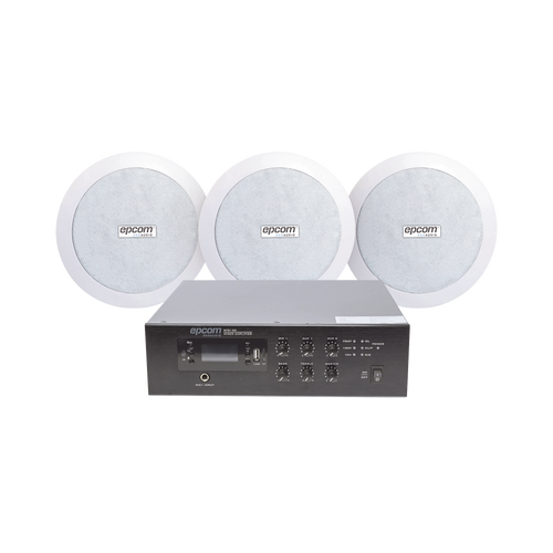 KIT de Amplificador de 120W para Escritorio | 3 Altavoces de Plafón de 5.5in | 3.75 - 30W | Sistema 70/100V