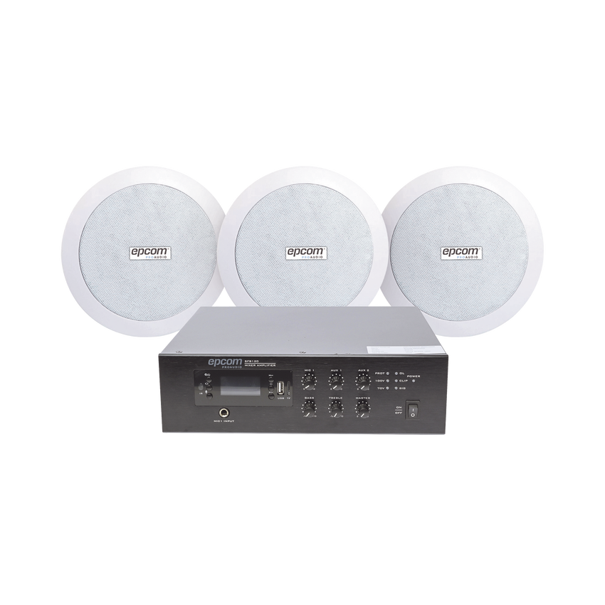 KIT de Amplificador de 120W para Escritorio | 3 Altavoces de Plafón de 5.5in | 3.75 - 30W | Sistema 70/100V