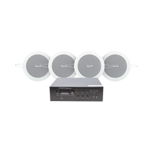 KIT de Amplificador de 120W para Escritorio | 4 Altavoces de Plafón de 4in | 3 - 6W | Sistema 70/100V