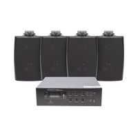 KIT de Amplificador de 120W para Escritorio | 4 Altavoces de Pared color Negro 2.5W - 20W | Sistema 70/100V