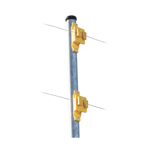 Aislador de Paso color Amarillo reforzado para cercos eléctricos, resistente al clima extremoso