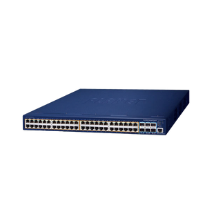 Switch Administrable Stacking Capa 3, 48 Puertos PoE Gigabit 802.3at, 6 Puertos SFP de 10 G, Entrada de Alimentación Redundante de 55 V cc.