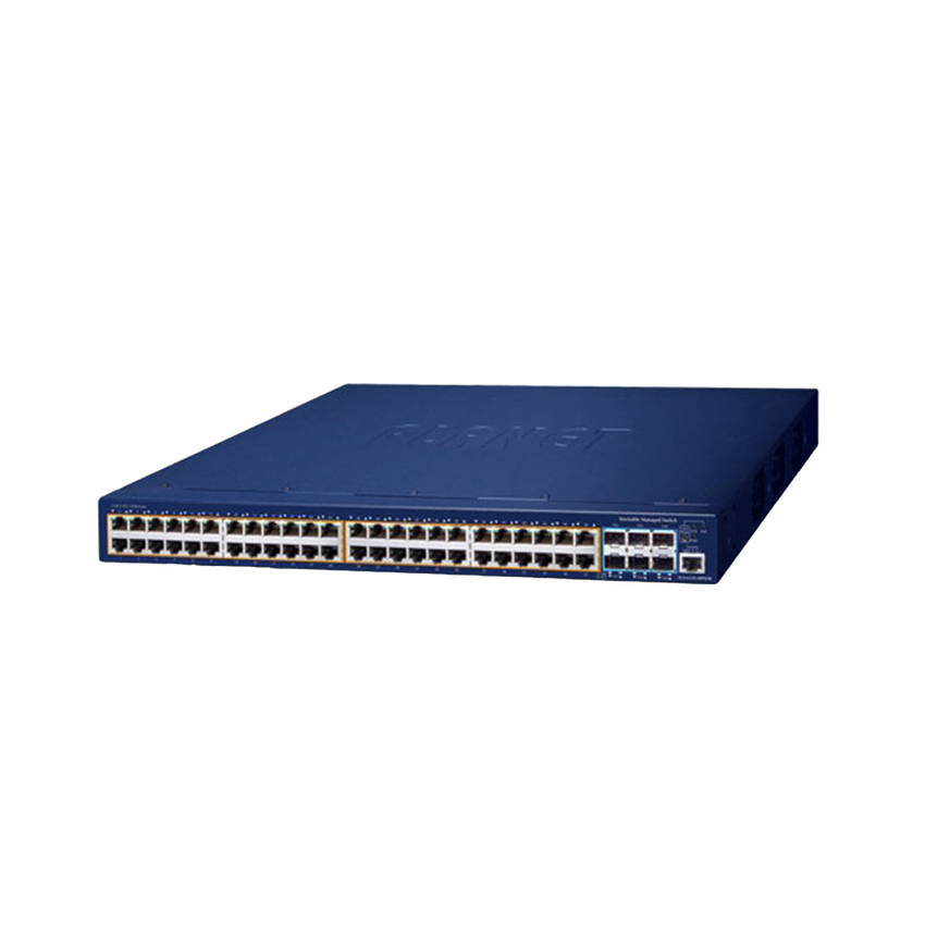 Switch Administrable Stacking Capa 3, 48 Puertos PoE Gigabit 802.3at, 6 Puertos SFP de 10 G, Entrada de Alimentación Redundante de 55 V cc.