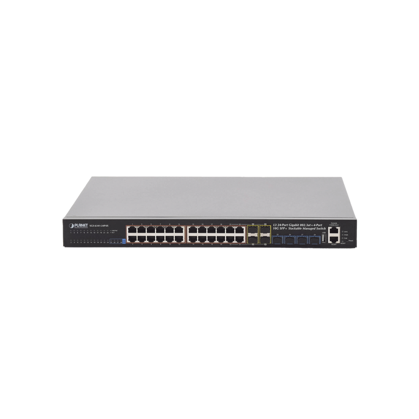 Switch Administrable Stacking Capa 3, 24 Puertos PoE 802.3af/at 10/100/1000T, Hasta 370 W,  4 Puertos 10G SFP+