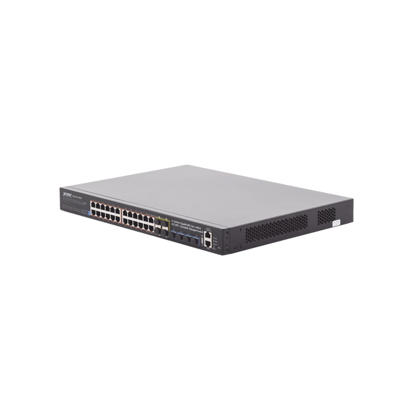Switch Administrable Stacking Capa 3, 24 Puertos PoE 802.3af/at 10/100/1000T, Hasta 370 W,  4 Puertos 10G SFP+