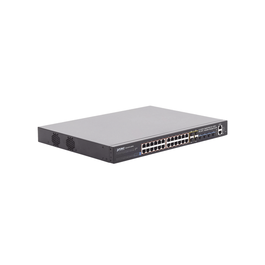 Switch Administrable Stacking Capa 3, 24 Puertos PoE 802.3af/at 10/100/1000T, Hasta 370 W,  4 Puertos 10G SFP+