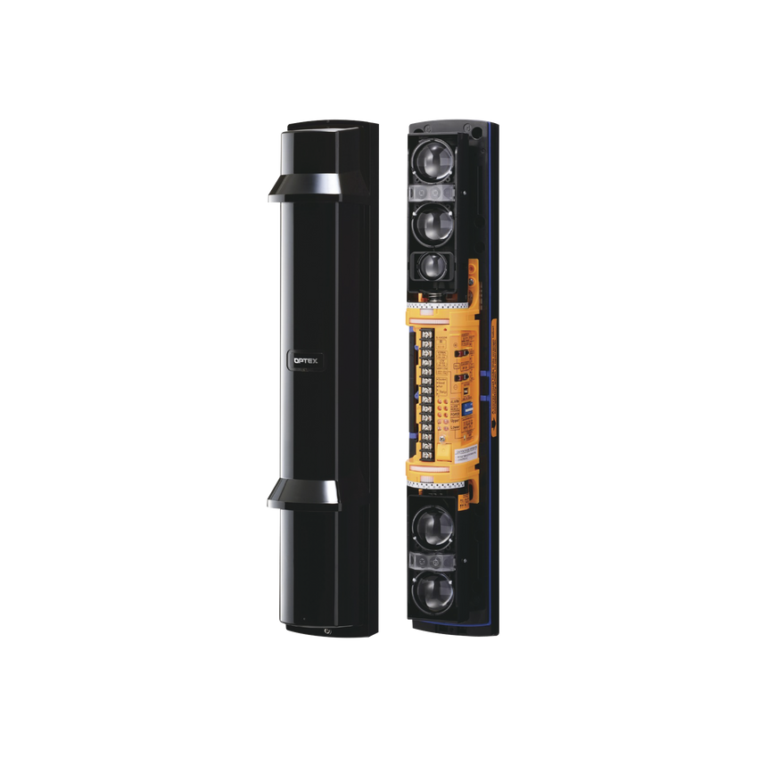 Barrera fotoelectrica de 60 metros 4 rayos  4 canales  doble modulación y transmision automatica de potencia del rayo